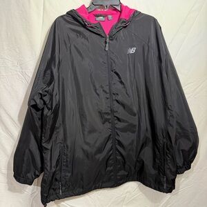 New Balance Black Rain Wind Jacket w/Hood & Pink Mesh Lining, Size 3X, EUC